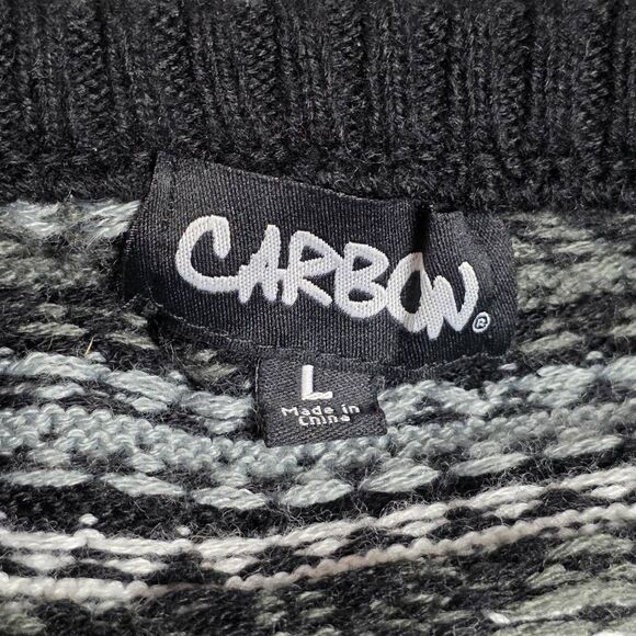 Carbon Men’s Sweater Large Black Gray Knit Pullover Crewneck Patterned Soft Acry - Picture 4 of 6